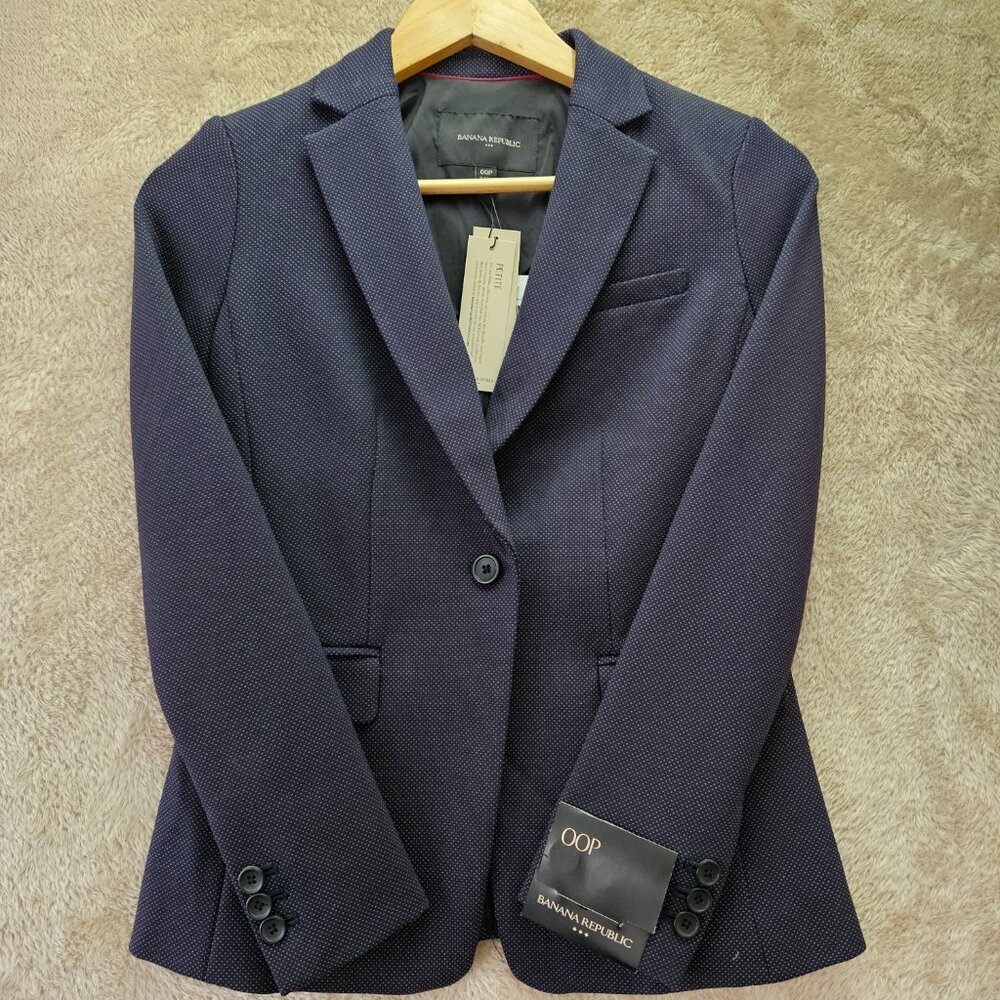 NWT Banana Republic Petite Blazer Jacket Tailored Coat Navy Blue Size 00P - Picture 1 of 6